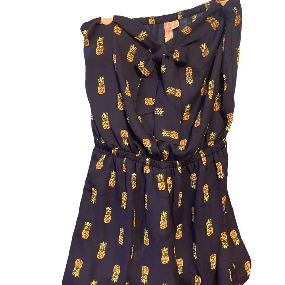 ALYA STRAPLESS NAVY BLUE JUMPER WITH PINEAPPLES / SZ: M